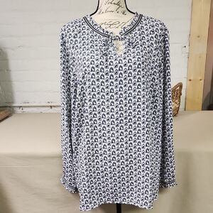 Talbots Navy and White Birdcage Blouse Size 2X